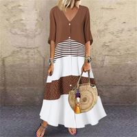 Women's Irregular Skirt Fashion V Neck Stripe Long Sleeve Stripe Maxi Long Dress Daily main image 3