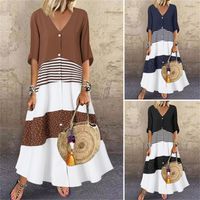 Women's Irregular Skirt Fashion V Neck Stripe Long Sleeve Stripe Maxi Long Dress Daily main image 1