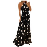 Femmes Robe Bohème Bohémien Dos Nu Impression Sans Manches Pois Léopard Maxi Longue Robe Vacances main image 3