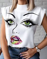 Femmes Chemisière Manche Courte T-shirts Impression Patchwork Mode Visage Humain main image 5