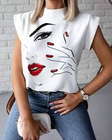 Frau Bluse Kurzarm T-shirts Drucken Patchwork Mode Menschliches Gesicht main image 4