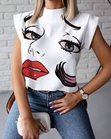 Frau Bluse Kurzarm T-shirts Drucken Patchwork Mode Menschliches Gesicht main image 3