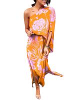 Women's Irregular Skirt Fashion Oblique Shoulder Collar Printing Short Sleeve Flower Maxi Long Dress Daily main image 5