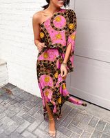 Women's Irregular Skirt Fashion Oblique Shoulder Collar Printing Short Sleeve Flower Maxi Long Dress Daily main image 6