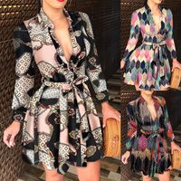 Women's A-line Skirt Fashion V Neck Printing Long Sleeve Floral Above Knee Daily main image 1