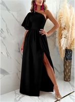 Women's Slit Dress Elegant Diagonal Collar Slit Short Sleeve Solid Color Maxi Long Dress Banquet sku image 14