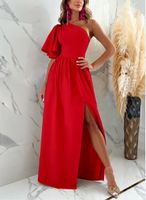 Women's Slit Dress Elegant Diagonal Collar Slit Short Sleeve Solid Color Maxi Long Dress Banquet sku image 25
