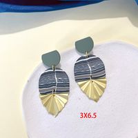 1 Pair Retro Irregular Leaf Stripe Soft Clay Patchwork Women's Drop Earrings sku image 7