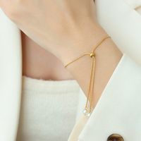 Niche Design Trendy Pearl Necklace Bracelet Vertical Square Chain Pull Titanium Steel Jewelry sku image 1