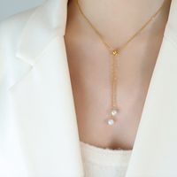 Niche Design Trendy Pearl Necklace Bracelet Vertical Square Chain Pull Titanium Steel Jewelry sku image 3