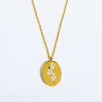 Fashion Oval Flower Stainless Steel Plating Pendant Necklace 1 Piece sku image 8