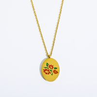Fashion Oval Flower Stainless Steel Plating Pendant Necklace 1 Piece sku image 12