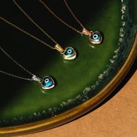 201 Stainless Steel 304 Stainless Steel Glass Retro Enamel Plating Heart Shape Eye Pendant Necklace main image 4