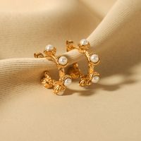 1 Pair IG Style Nordic Style C Shape Plating Inlay 304 Stainless Steel Pearl 18K Gold Plated Ear Studs main image 5