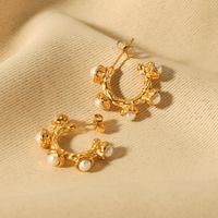 1 Pair IG Style Nordic Style C Shape Plating Inlay 304 Stainless Steel Pearl 18K Gold Plated Ear Studs main image 4