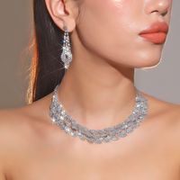 Formal Shiny Round Artificial Crystal Rhinestone Plating Inlay Rhinestones Silver Plated Women's Earrings Necklace sku image 17