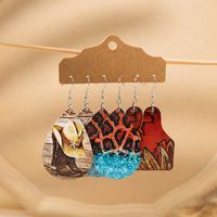 3 Pairs Bohemian Sunflower Cattle Painted Pu Leather Dangling Earrings main image 5