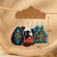 3 Pairs Bohemian Sunflower Cattle Painted Pu Leather Dangling Earrings sku image 4