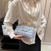 White Pink Blue Woven Fabric Solid Color Shell Sequins Evening Bags main image 4