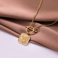 Vintage Style Rose Stainless Steel Plating 18k Gold Plated Pendant Necklace main image 2