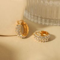 1 Pair Simple Style Solid Color Plating Inlay 304 Stainless Steel Rhinestones 18K Gold Plated Ear Studs main image 4