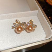 Wholesale Jewelry Retro Flower Bow Knot Alloy Pearl Zircon Inlay Ear Studs sku image 2