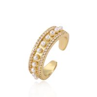 Simple Style Square Copper 18k Gold Plated Artificial Pearls Zircon Open Rings In Bulk main image 2