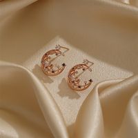 1 Pair Casual Elegant Star Moon Inlay Copper Artificial Crystal Rose Gold Plated Ear Studs main image 1