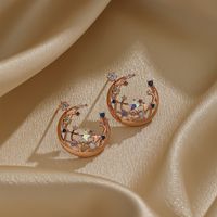 1 Pair Casual Elegant Star Moon Inlay Copper Artificial Crystal Rose Gold Plated Ear Studs main image 4