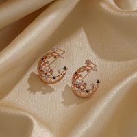 1 Pair Casual Elegant Star Moon Inlay Copper Artificial Crystal Rose Gold Plated Ear Studs main image 5