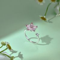 Korean Style Flower Sterling Silver Plating Inlay Zircon Open Rings main image 1