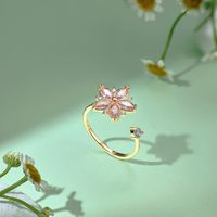 Korean Style Flower Sterling Silver Plating Inlay Zircon Open Rings main image 3