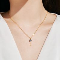 Simple Style Key Sterling Silver Inlay Zircon Pendant Necklace main image 5