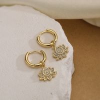 1 Pair Elegant Lady Simple Style Cross Lotus Plating Inlay Copper Zircon 18k Gold Plated Drop Earrings main image 4