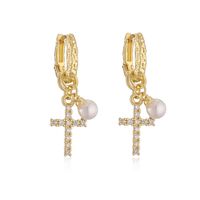 1 Pair Elegant Lady Simple Style Cross Lotus Plating Inlay Copper Zircon 18k Gold Plated Drop Earrings main image 2