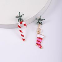 1 Piece Cute Christmas Christmas Socks Inlay Alloy Glass Gold Plated Drop Earrings sku image 3