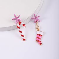 1 Piece Cute Christmas Christmas Socks Inlay Alloy Glass Gold Plated Drop Earrings sku image 2