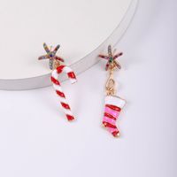 1 Piece Cute Christmas Christmas Socks Inlay Alloy Glass Gold Plated Drop Earrings sku image 1
