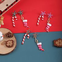 1 Piece Cute Christmas Christmas Socks Inlay Alloy Glass Gold Plated Drop Earrings main image 2