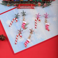 1 Piece Cute Christmas Christmas Socks Inlay Alloy Glass Gold Plated Drop Earrings main image 1