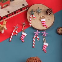 1 Piece Cute Christmas Christmas Socks Inlay Alloy Glass Gold Plated Drop Earrings main image 6