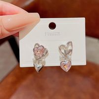 1 Pair Sweet Heart Shape Inlay Alloy Rhinestones Drop Earrings main image 1