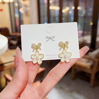 1 Pair Sweet Flower Inlay Alloy Zircon Drop Earrings sku image 1