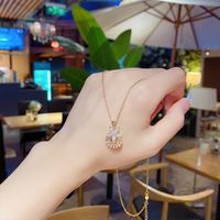 Wholesale Simple Style Flower Titanium Steel Inlay Zircon Pendant Necklace main image 4