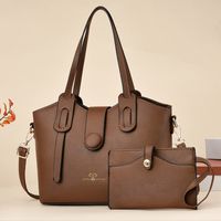 Women's All Seasons Pu Leather Solid Color Business Vacation Classic Style Sewing Thread Bucket Zipper Buckle Bag Sets Handbag Bucket Bag main image 3