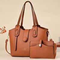 Women's All Seasons Pu Leather Solid Color Business Vacation Classic Style Sewing Thread Bucket Zipper Buckle Bag Sets Handbag Bucket Bag main image 2