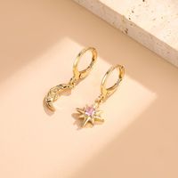 1 Pair Casual Star Moon Copper Inlay Zircon 18k Gold Plated Drop Earrings sku image 9