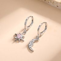 1 Pair Casual Star Moon Copper Inlay Zircon 18k Gold Plated Drop Earrings sku image 4