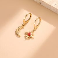 1 Pair Casual Star Moon Copper Inlay Zircon 18k Gold Plated Drop Earrings sku image 11