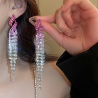 1 Pair Elegant Korean Style Geometric Tassel Inlay Copper Zircon Drop Earrings main image 3